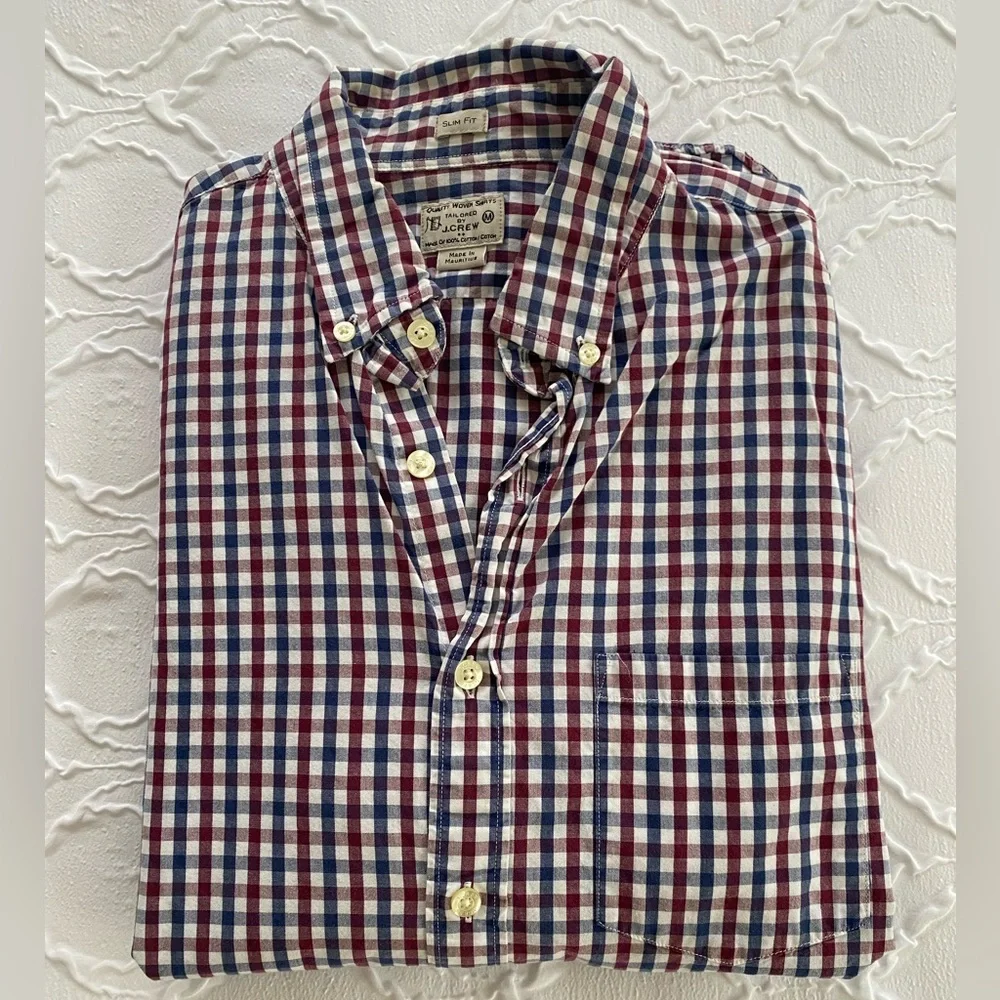 J. Crew - Red, White & Blue Checkered 100% Cotton Button Down Shirt - Size M
